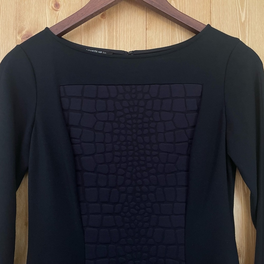 Lafayette 148 New York Black 3/4 Sleeve Crew Neck Black Knee Length Dress - Picture 6 of 14